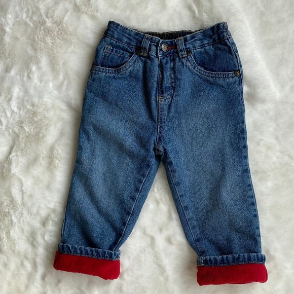 George Pull-On Blue Denim Jeans with Red Warm Fleece Lining Size 12-18 Months - Picture 7 of 7
